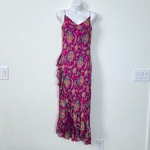 Vintage Y2K Ralph Lauren 100% Silk Ruffle Midi Dress Fairy Whimsical Size 6